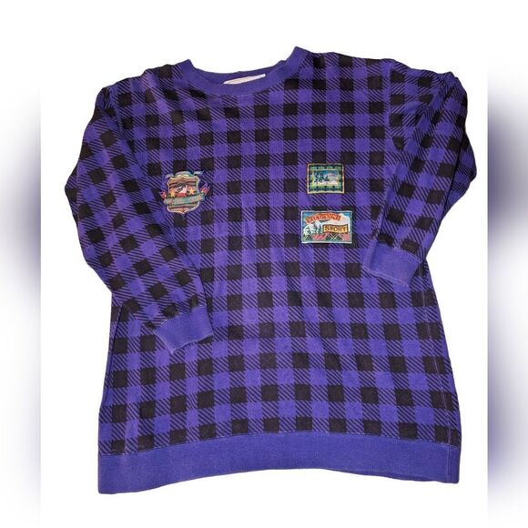 Vintage Adrienne Vittadini purple and black checkered forest theme sweatshirt 🌲 - Picture 5 of 7